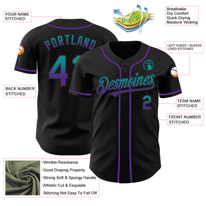 Custom Black Teal-Purple Authentic Fade Fashion Baseball Jersey - Sky-Custom
