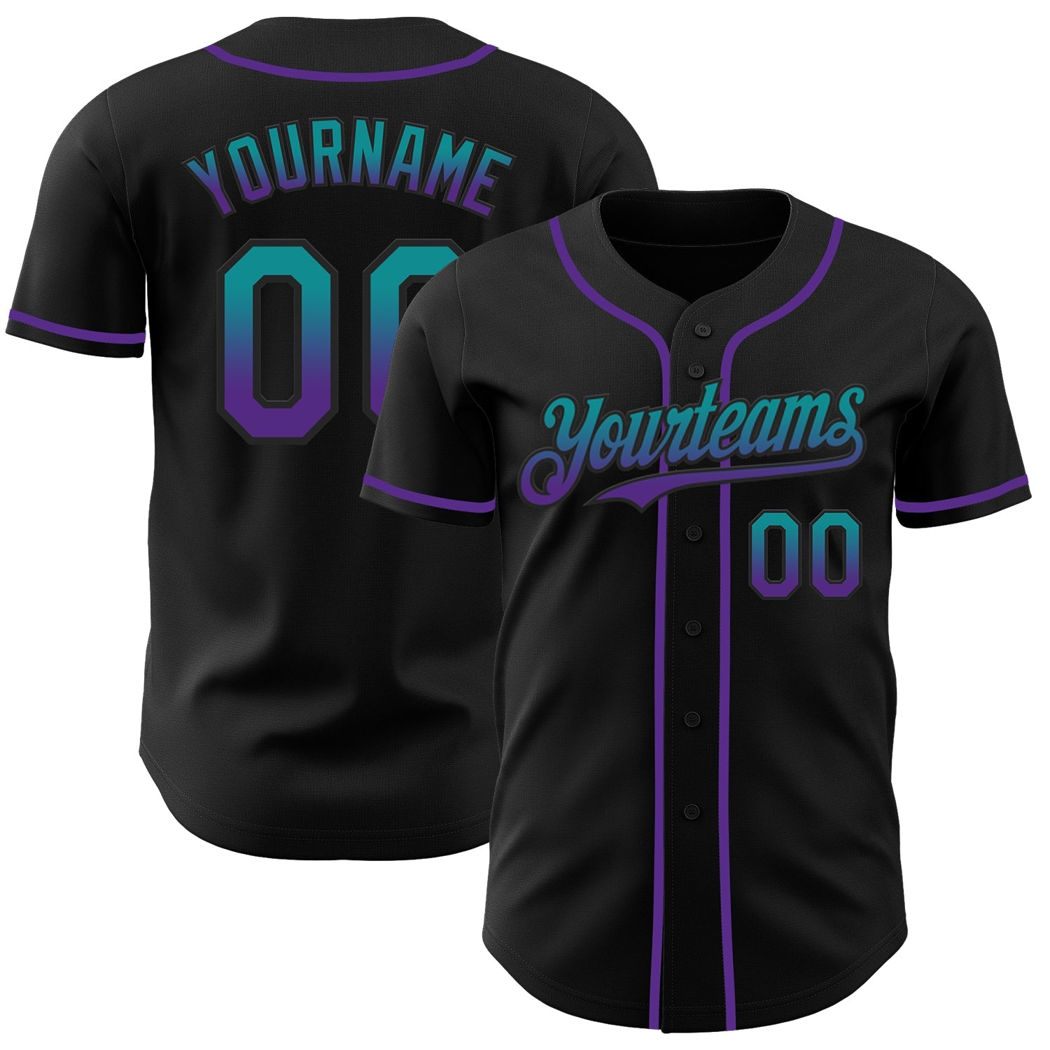 Custom Black Teal-Purple Authentic Fade Fashion Baseball Jersey - Sky-Custom