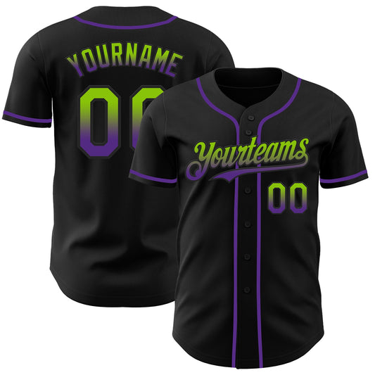 Custom Black Neon Green-Purple Authentic Fade Fashion Baseball Jersey - Sky-Custom