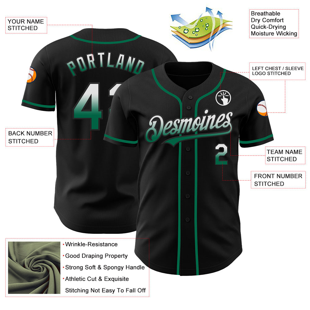 Custom Black White-Kelly Green Authentic Fade Fashion Baseball Jersey - Sky-Custom
