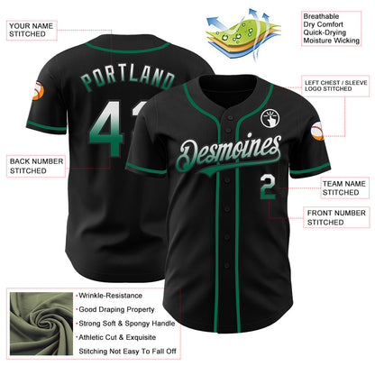 Custom Black White-Kelly Green Authentic Fade Fashion Baseball Jersey - Sky-Custom