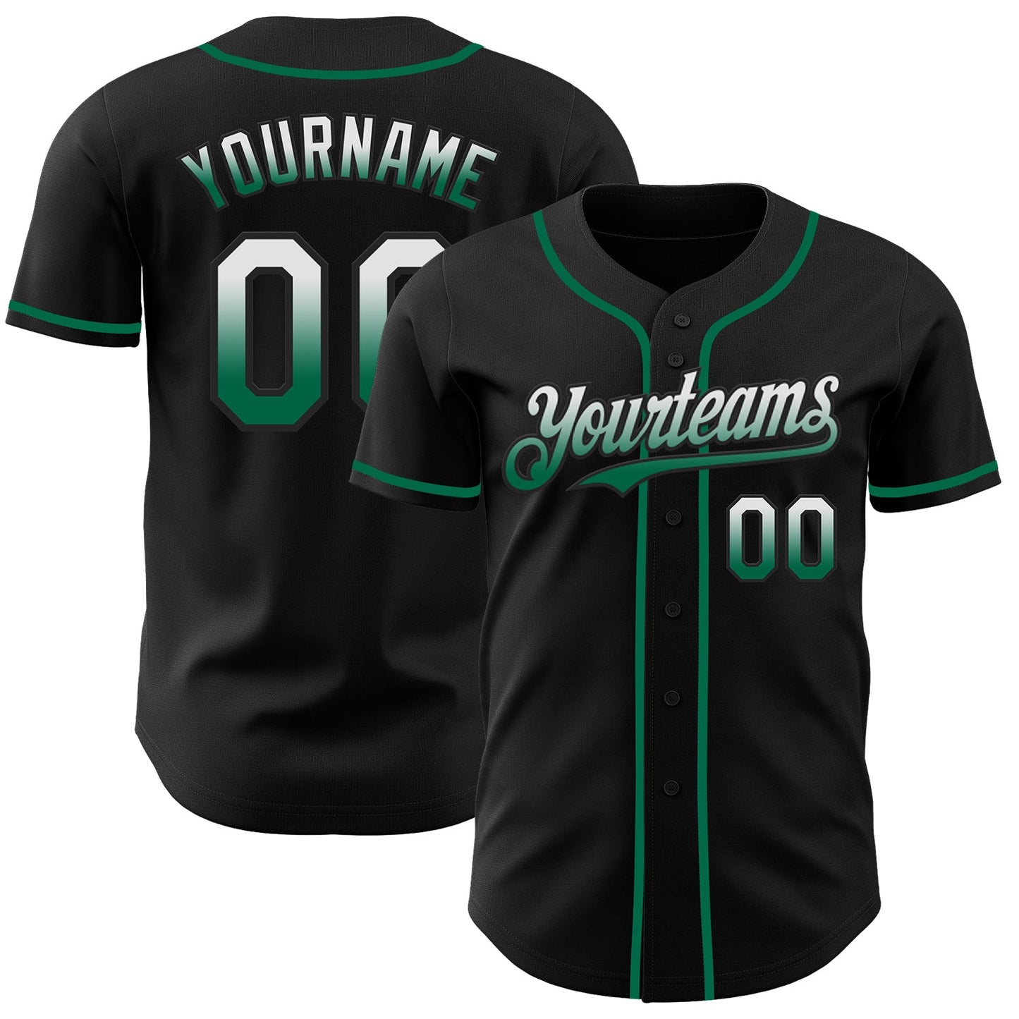 Custom Black White-Kelly Green Authentic Fade Fashion Baseball Jersey - Sky-Custom