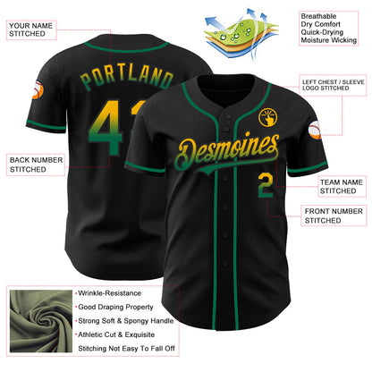 Custom Black Gold-Kelly Green Authentic Fade Fashion Baseball Jersey - Sky-Custom