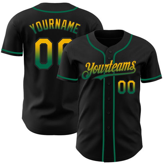 Custom Black Gold-Kelly Green Authentic Fade Fashion Baseball Jersey - Sky-Custom