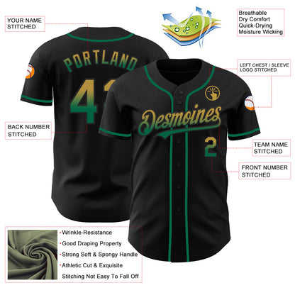 Custom Black Old Gold-Kelly Green Authentic Fade Fashion Baseball Jersey - Sky-Custom