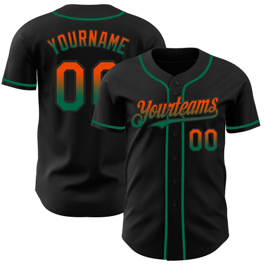 Custom Black Orange-Kelly Green Authentic Fade Fashion Baseball Jersey - Sky-Custom