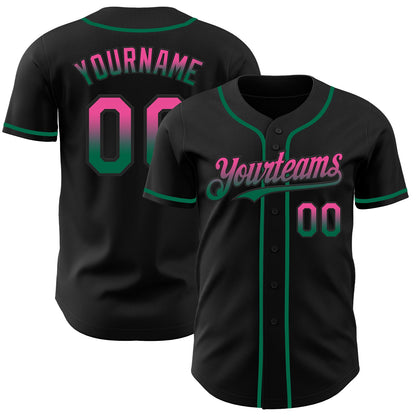 Custom Black Pink-Kelly Green Authentic Fade Fashion Baseball Jersey - Sky-Custom