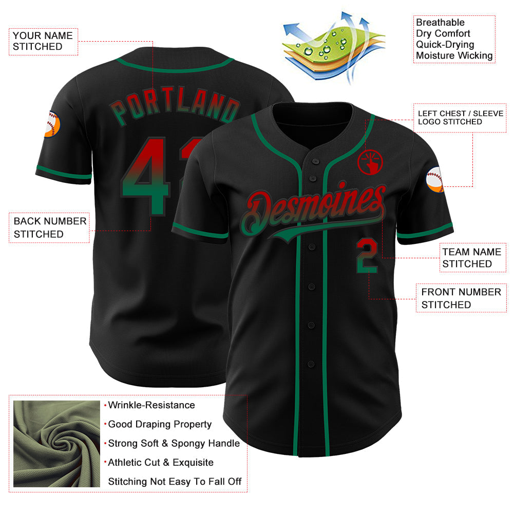 Custom Black Red-Kelly Green Authentic Fade Fashion Baseball Jersey - Sky-Custom