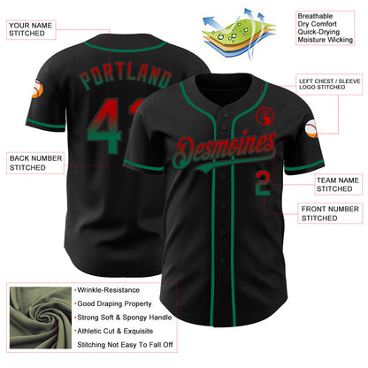 Custom Black Red-Kelly Green Authentic Fade Fashion Baseball Jersey - Sky-Custom