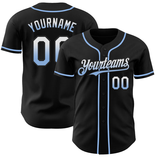 Custom Black White-Light Blue Authentic Fade Fashion Baseball Jersey - Sky-Custom
