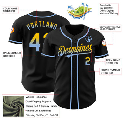 Custom Black Yellow-Light Blue Authentic Fade Fashion Baseball Jersey - Sky-Custom