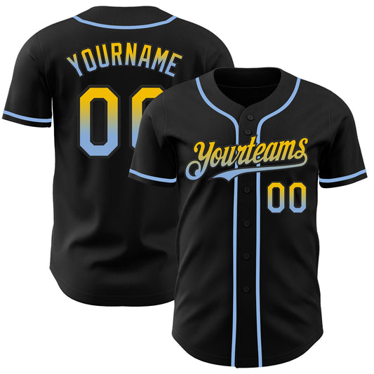 Custom Black Yellow-Light Blue Authentic Fade Fashion Baseball Jersey - Sky-Custom