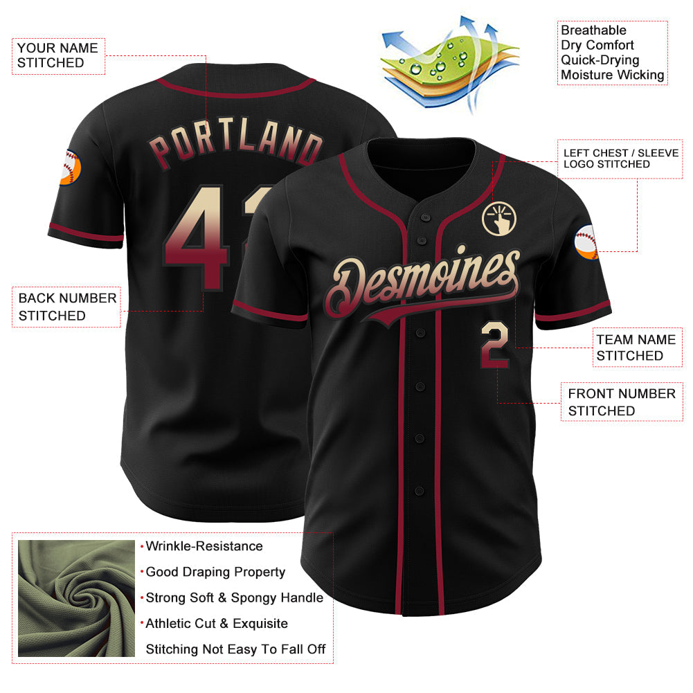 Custom Black Cream-Crimson Authentic Fade Fashion Baseball Jersey - Sky-Custom