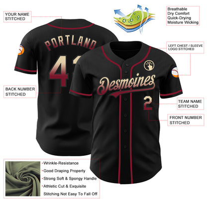 Custom Black Cream-Crimson Authentic Fade Fashion Baseball Jersey - Sky-Custom