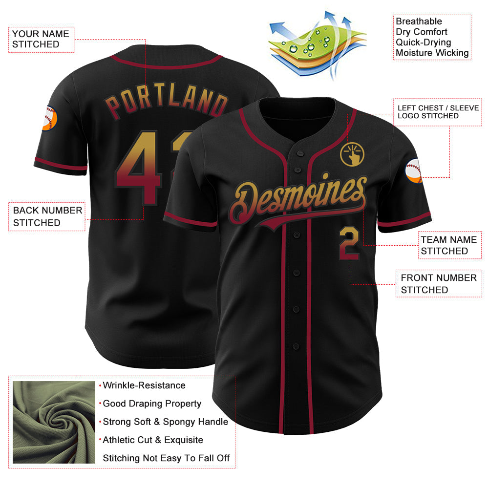 Custom Black Old Gold-Crimson Authentic Fade Fashion Baseball Jersey - Sky-Custom