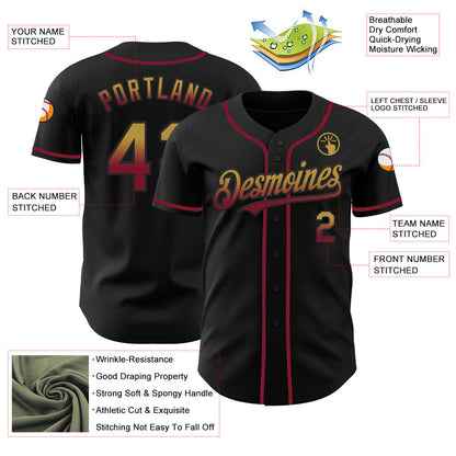 Custom Black Old Gold-Crimson Authentic Fade Fashion Baseball Jersey - Sky-Custom