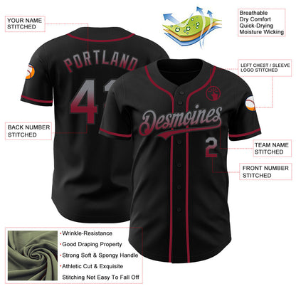 Custom Black Gray-Crimson Authentic Fade Fashion Baseball Jersey - Sky-Custom