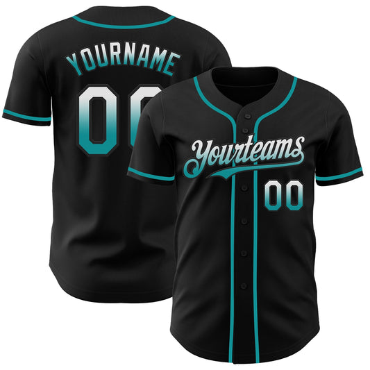Custom Black White-Teal Authentic Fade Fashion Baseball Jersey - Sky-Custom