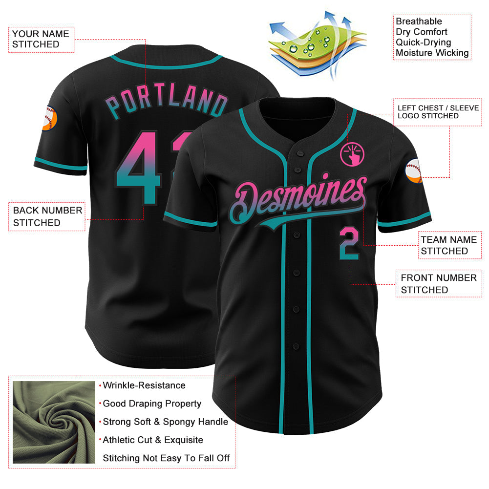 Custom Black Pink-Teal Authentic Fade Fashion Baseball Jersey - Sky-Custom