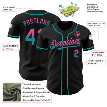 Custom Black Pink-Teal Authentic Fade Fashion Baseball Jersey - Sky-Custom