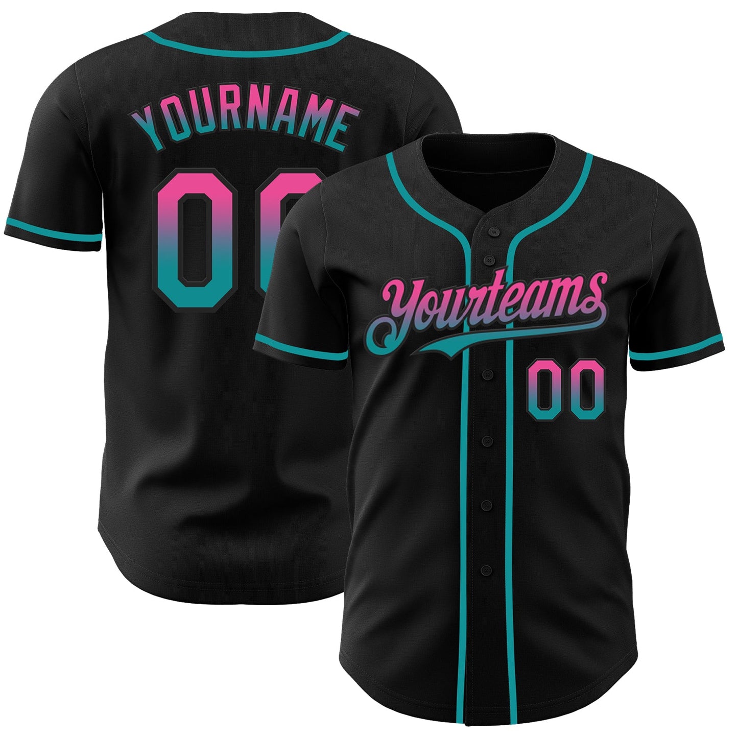 Custom Black Pink-Teal Authentic Fade Fashion Baseball Jersey - Sky-Custom