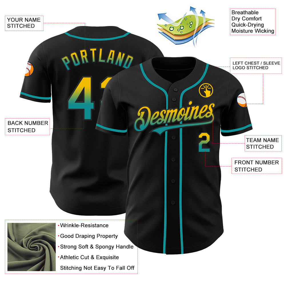Custom Black Yellow-Teal Authentic Fade Fashion Baseball Jersey - Sky-Custom