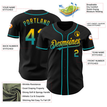 Custom Black Yellow-Teal Authentic Fade Fashion Baseball Jersey - Sky-Custom