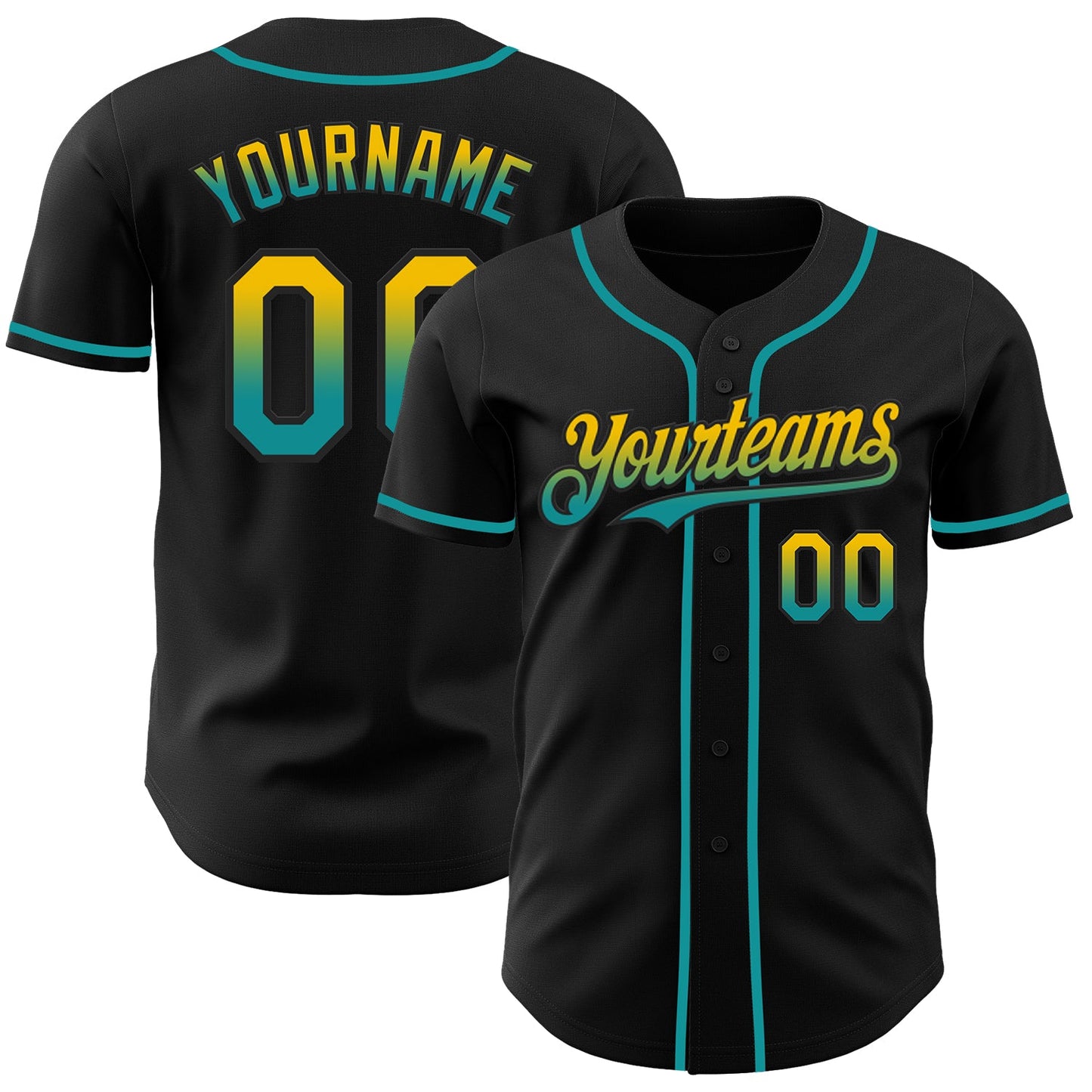 Custom Black Yellow-Teal Authentic Fade Fashion Baseball Jersey - Sky-Custom