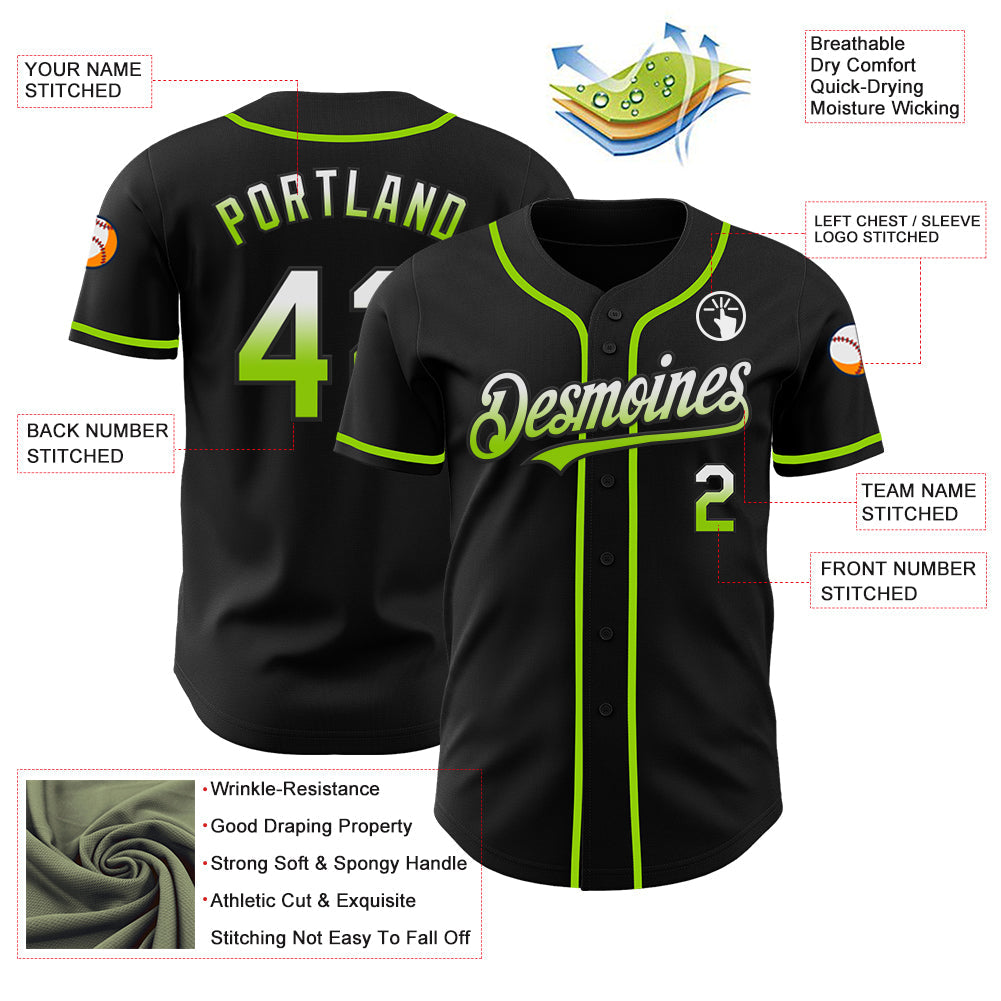 Custom Black White-Neon Green Authentic Fade Fashion Baseball Jersey - Sky-Custom