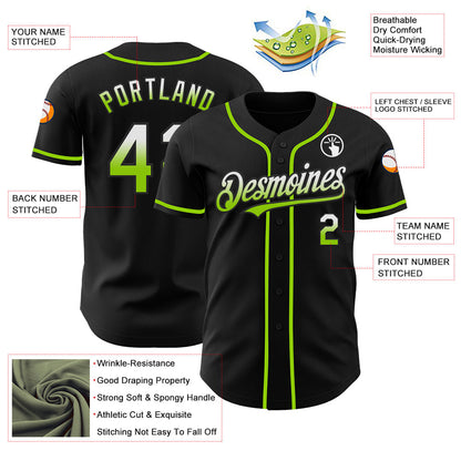 Custom Black White-Neon Green Authentic Fade Fashion Baseball Jersey - Sky-Custom