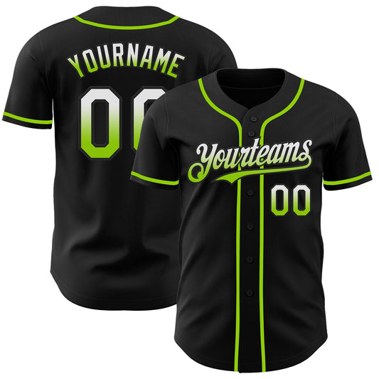 Custom Black White-Neon Green Authentic Fade Fashion Baseball Jersey - Sky-Custom