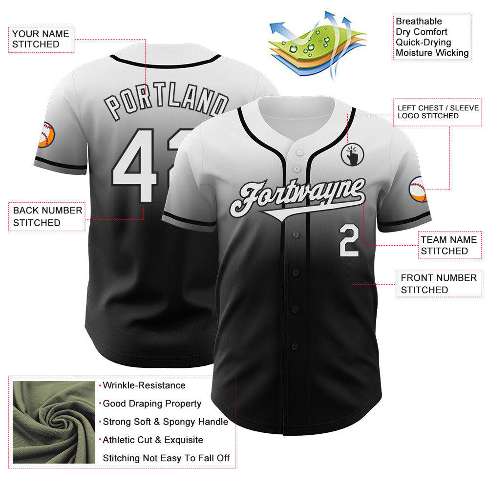 Custom White Black Authentic Fade Fashion Baseball Jersey - Sky-Custom