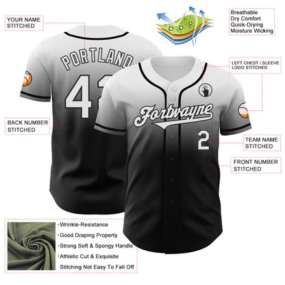 Custom White Black Authentic Fade Fashion Baseball Jersey - Sky-Custom