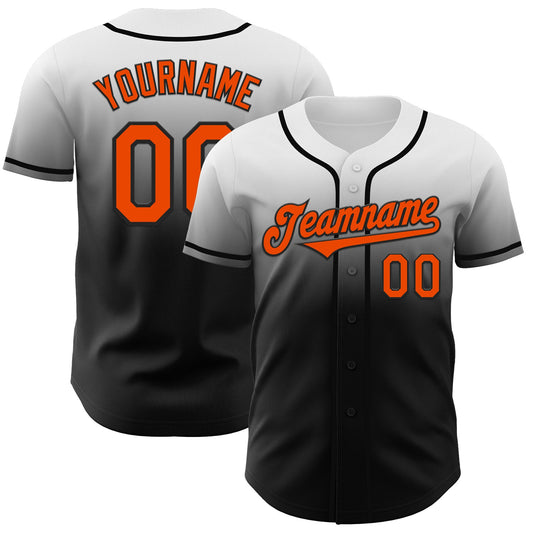 Custom White Orange-Black Authentic Fade Fashion Baseball Jersey - Sky-Custom