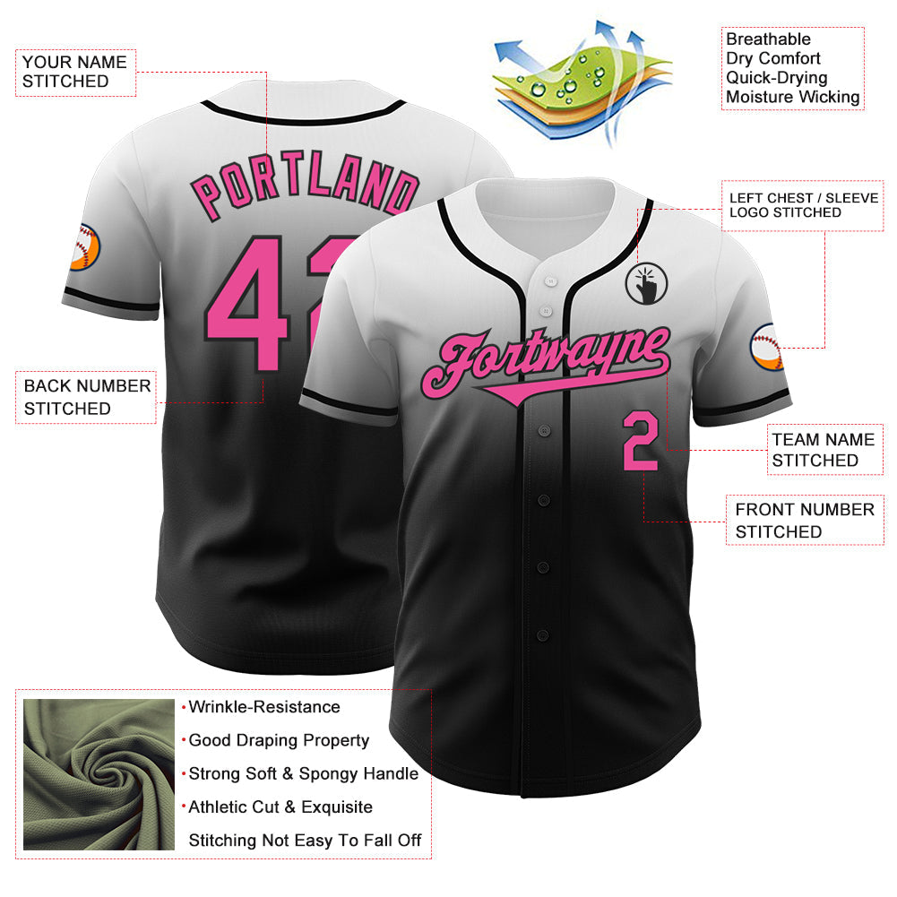 Custom White Pink-Black Authentic Fade Fashion Baseball Jersey - Sky-Custom