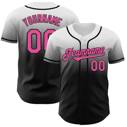 Custom White Pink-Black Authentic Fade Fashion Baseball Jersey - Sky-Custom