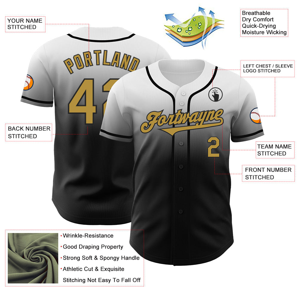Custom White Old Gold-Black Authentic Fade Fashion Baseball Jersey - Sky-Custom
