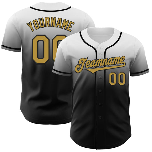 Custom White Old Gold-Black Authentic Fade Fashion Baseball Jersey - Sky-Custom