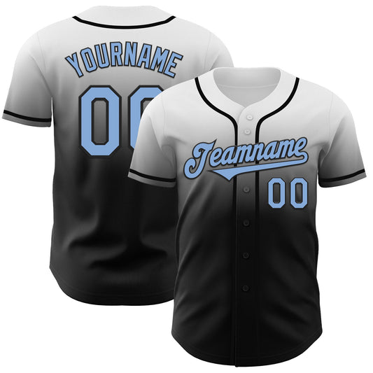 Custom White Light Blue-Black Authentic Fade Fashion Baseball Jersey - Sky-Custom