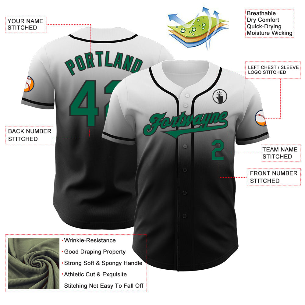 Custom White Kelly Green-Black Authentic Fade Fashion Baseball Jersey - Sky-Custom