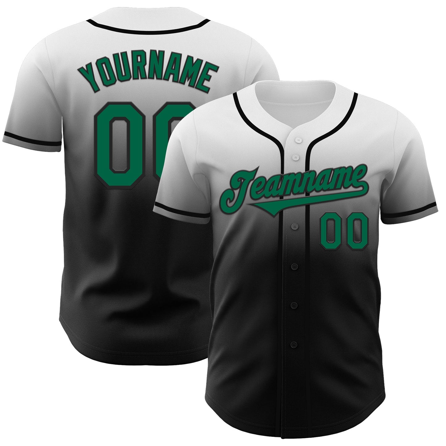 Custom White Kelly Green-Black Authentic Fade Fashion Baseball Jersey - Sky-Custom
