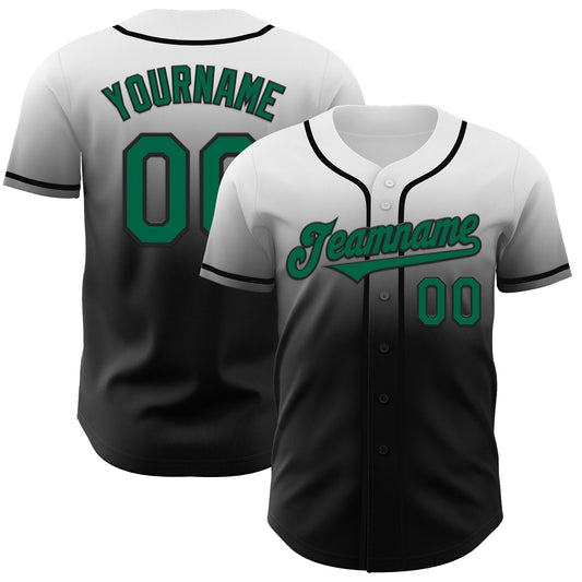 Custom White Kelly Green-Black Authentic Fade Fashion Baseball Jersey - Sky-Custom