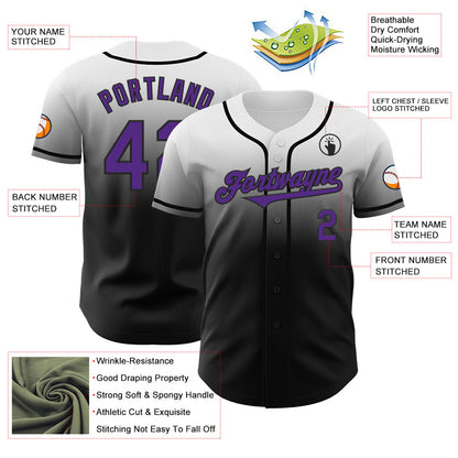 Custom White Purple-Black Authentic Fade Fashion Baseball Jersey - Sky-Custom