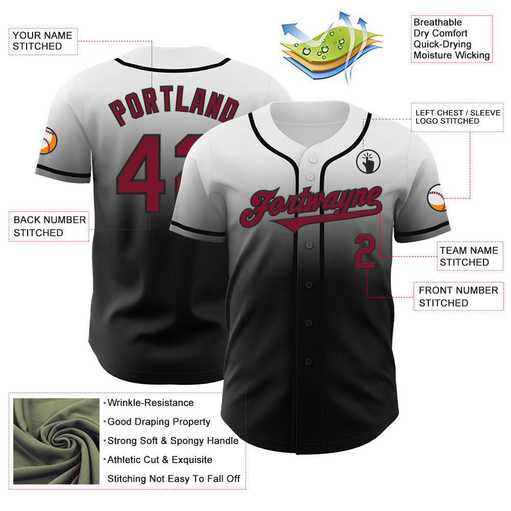 Custom White Crimson-Black Authentic Fade Fashion Baseball Jersey - Sky-Custom