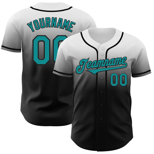 Custom White Teal-Black Authentic Fade Fashion Baseball Jersey - Sky-Custom