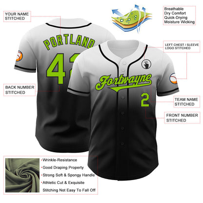 Custom White Neon Green-Black Authentic Fade Fashion Baseball Jersey - Sky-Custom