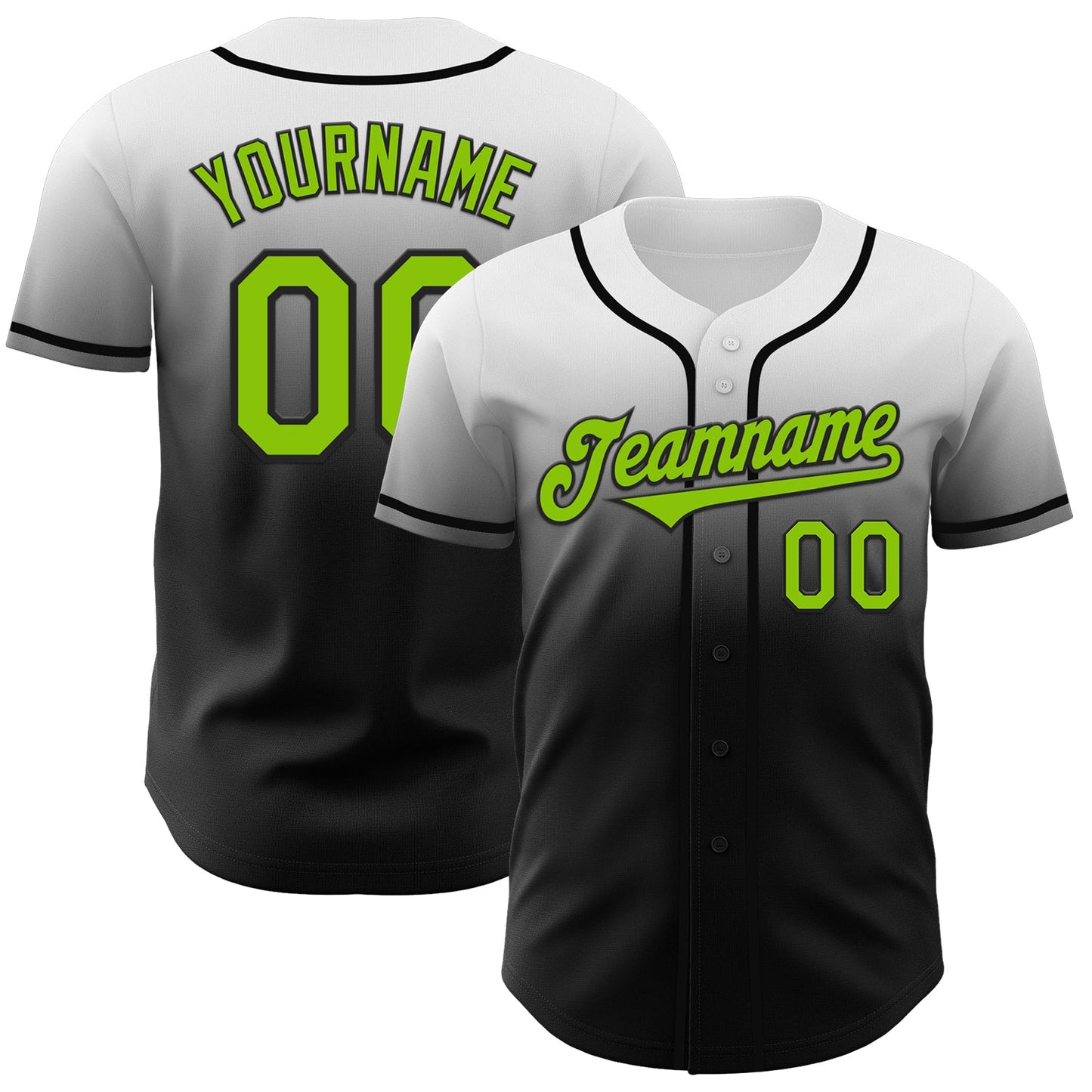 Custom White Neon Green-Black Authentic Fade Fashion Baseball Jersey - Sky-Custom