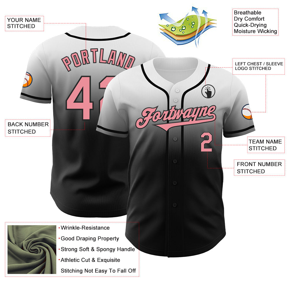 Custom White Medium Pink-Black Authentic Fade Fashion Baseball Jersey - Sky-Custom