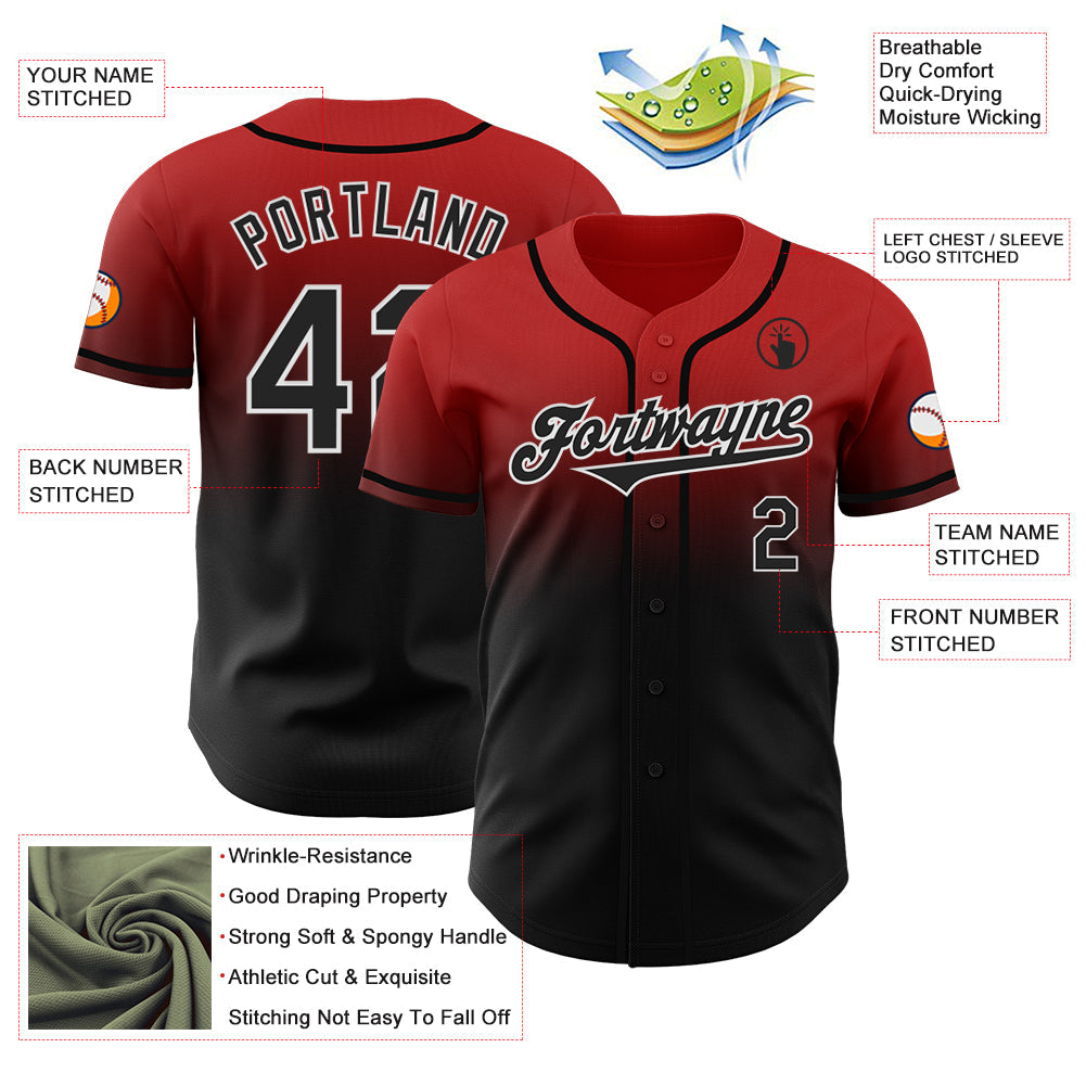 Custom Red Black-White Authentic Fade Fashion Baseball Jersey - Sky-Custom