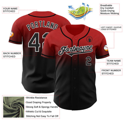 Custom Red Black-White Authentic Fade Fashion Baseball Jersey - Sky-Custom
